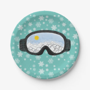 Assiettes En Carton Ski Goggs Mountain View Fluts de neige Bleu