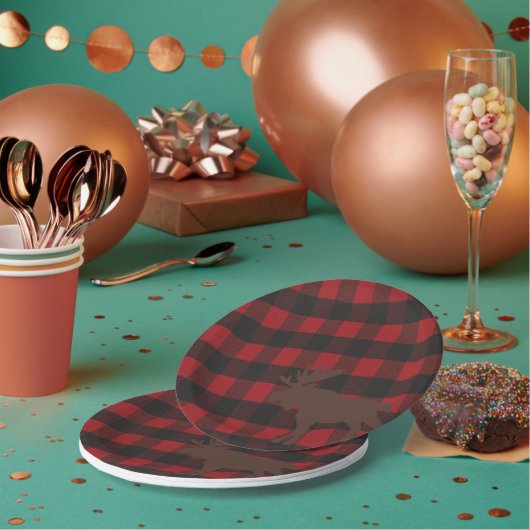 Assiettes En Carton Ski Lodge Moose Plaid Holiday Hostals Party (Multi)