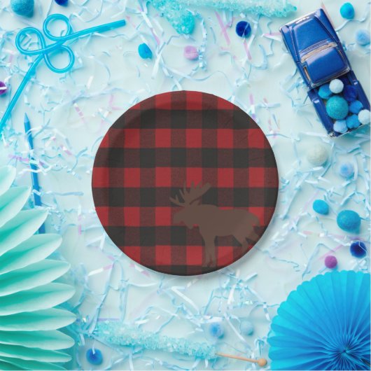 Assiettes En Carton Ski Lodge Moose Plaid Holiday Hostals Party (Fête)