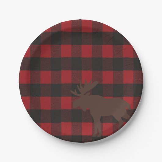 Assiettes En Carton Ski Lodge Moose Plaid Holiday Hostals Party (Devant)