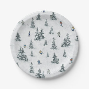 Assiettes En Carton Skieurs alpins et yétis cachés - Ski alpin