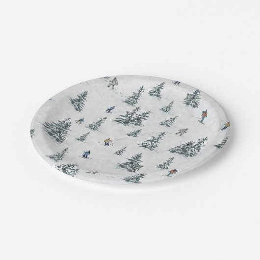 Assiettes En Carton Skieurs alpins et yétis cachés - Ski alpin (Angle)