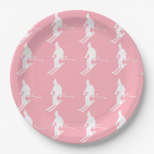 Skieurs géométriques minimalistes Hiver Rose Blanc