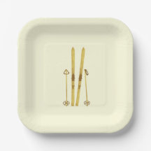 Skis Et Poles D'Or | Crème d'illustration Retro Sk