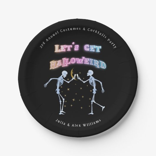 Assiettes En Carton Skull Neon Halloween Halloween Skeletons dansants  (Devant)