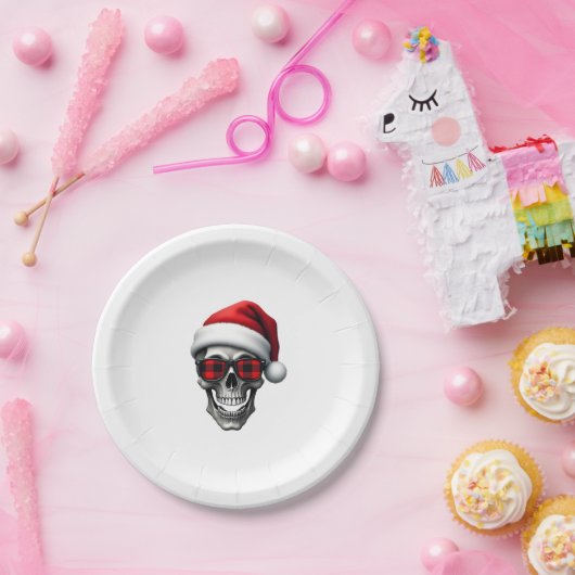 Assiettes En Carton Skull Plaid Santa Hat Christmas Pajama Cool Skelet (Fête)