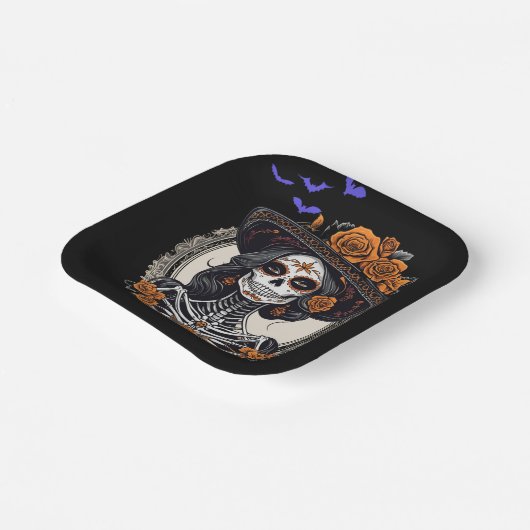 Assiettes En Carton Skulls Day of Dead Catrina Skeleton (Angulaire)