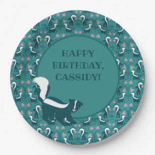 Assiettes En Carton Skunks and Flowers Dark Turquoise Green Personnali