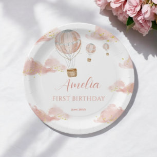 Assiettes En Carton Sky Adventure Pink Hot Air Balloon Premier anniver