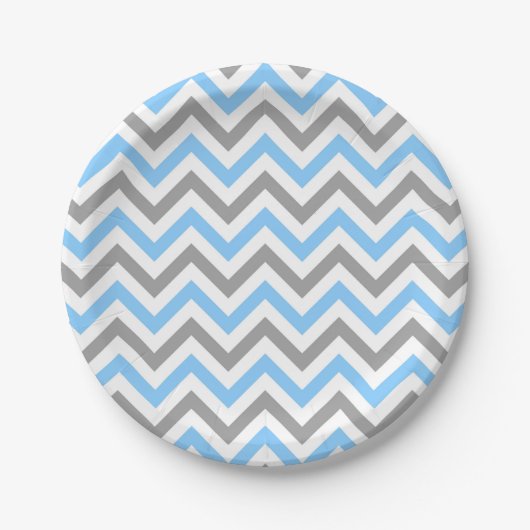 Assiettes En Carton Sky Blue, Dk Gray Wht Large Chevron Zig Zag (Devant)