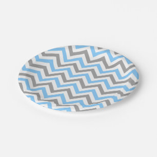 Assiettes En Carton Sky Blue, Dk Gray Wht Large Chevron Zig Zag