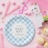 Assiettes En Carton Sky Blue En vichy Plaid Sweet Baby Boy (Fête)