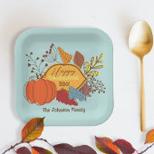 Assiettes En Carton Sky Blue Fall Foliing Citrouille Thanksgiving Dîne