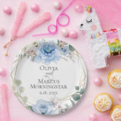 Assiettes En Carton Sky Blue Magnolia et Peony Mariage d'été (Fête)