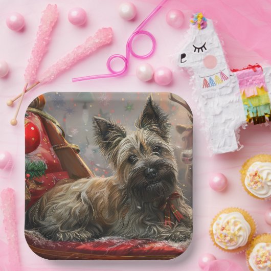 Assiettes En Carton Skye Terrier Chien Festif de Noël (Fête)