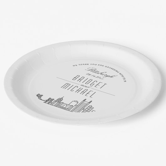 Assiettes En Carton Skyline Pittsburgh Deco | Événement Mariage (Angle)