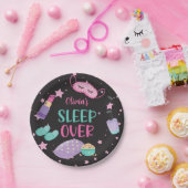 Assiettes En Carton Sleepover fête noire rose violet d'interpolation p (Fête)