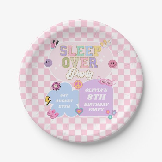 Assiettes En Carton Sleepover Preppy Varsity Patch Anniversaire (Devant)