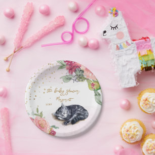 Assiettes En Carton Sleepy Kitten Illustration Baby shower fille