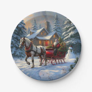 Assiettes En Carton Sleigh Père Noël à cheval de Noël