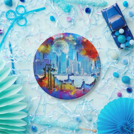 Assiettes En Carton SlipperyJoe NYC graffiti lue entourée tourbillon (Fête)