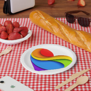 Assiettes En Carton SlipperyJoe's cœur en forme de couche arc-en-ciel 