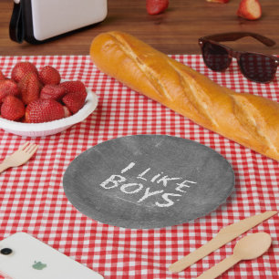 Assiettes En Carton SlipperyJoe's J'aime les garçons tableau noir sale