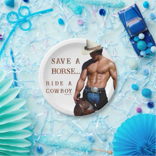 Assiettes En Carton SlipperyJoe's save horse ride paille cowboy casque (Fête)
