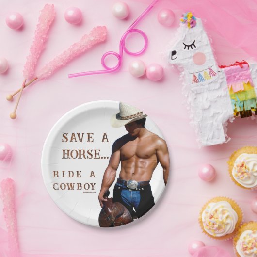 Assiettes En Carton SlipperyJoe's save horse ride paille cowboy casque (Fête)