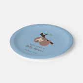 Assiettes En Carton Sloth Baby shower Boy Blue Script Brown (Angle)