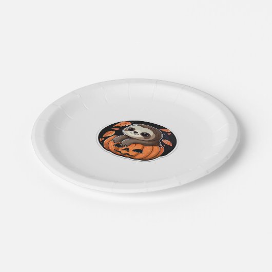 Assiettes En Carton Sloth citrouille Halloween autocollant Surdimensio (Angle)