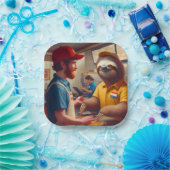 Assiettes En Carton Sloth Fast Food Worker (Fête)