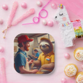 Assiettes En Carton Sloth Fast Food Worker (Fête)