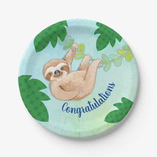 Assiettes En Carton Sloth Félicitations Baby shower Party Plaque (Devant)