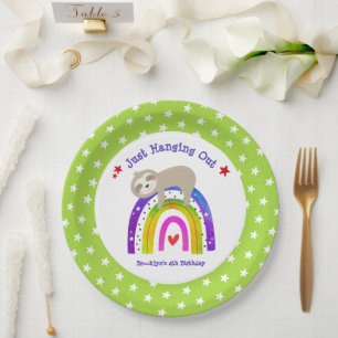 Assiettes En Carton Sloth Rainbow Birthday Green Kawaii Cute Boho