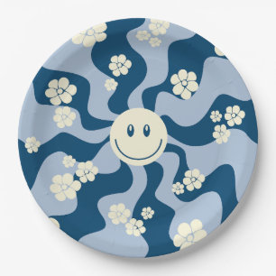 Assiettes En Carton Smile - Bleu foncé, Bleu clair et Crème