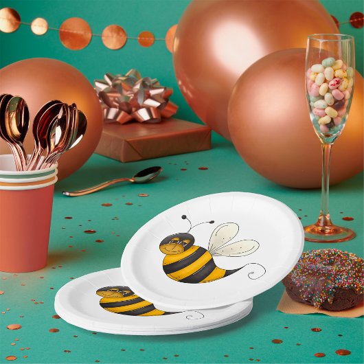 Assiettes En Carton Smiling Bee Fun Bumblebee Character