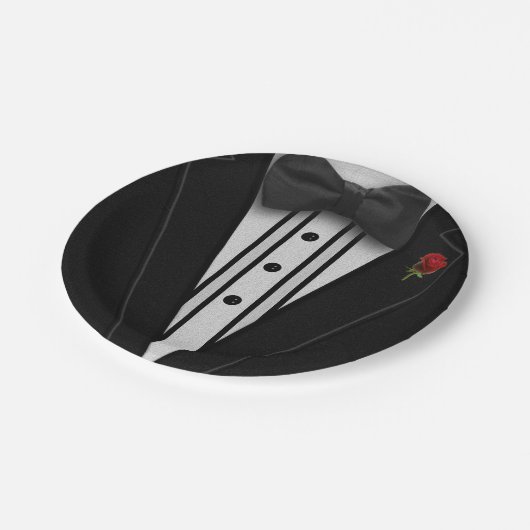 Assiettes En Carton Smoking noir avec la cravate d'arc (Angle)