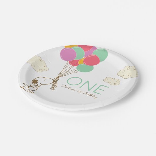 Assiettes En Carton Snoopy et ballons 1er anniversaire (Angle)