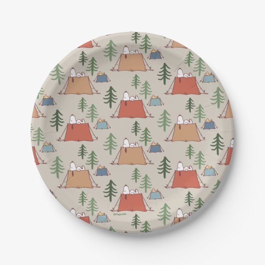 Assiettes En Carton Snoopy & Woodstock Go Camping Motif (Devant)
