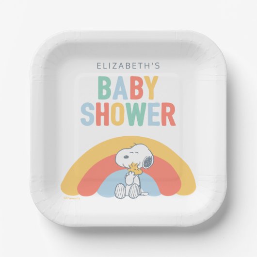 Assiettes En Carton Snoopy & Woodstock Rainbow Baby Shower Paper Plate (Recto)