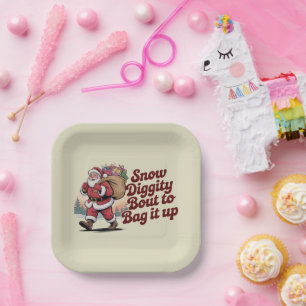 Assiettes En Carton Snow Diggity Bout to Bag It Up 90s Christmas Retro