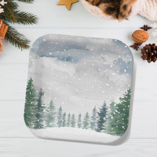Assiettes En Carton Snow Forest Winter Wonderland Baby shower Party