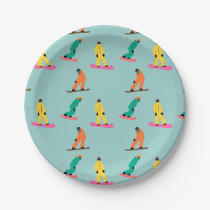 Assiettes En Carton Snowboarders Hiver Illustration Snowboard Blue