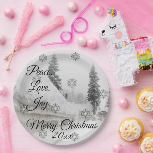 Assiettes En Carton Snowfall Snowflakes Noël noir blanc sketch (Fête)