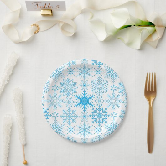 Assiettes En Carton Snowflake bleu motif (Mariage)