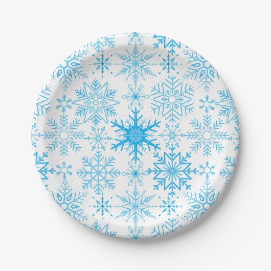 Assiettes En Carton Snowflake bleu motif (Devant)