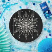 Assiettes En Carton Snowflake élégant bijou look hiver noir gris (Fête)