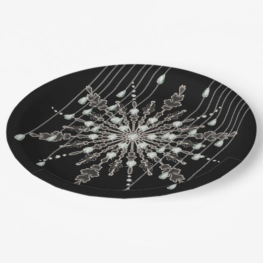 Assiettes En Carton Snowflake élégant bijou look hiver noir gris (Angle)
