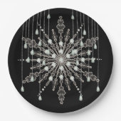 Assiettes En Carton Snowflake élégant bijou look hiver noir gris (Devant)